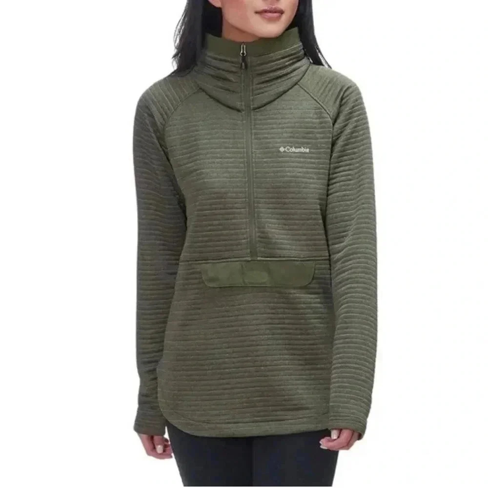 COLUMBIA Omni-wick Green Quilted Half Zip Pullover Small